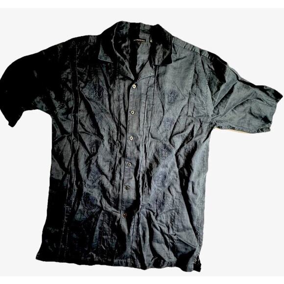 Godbody Linen Deep Navy XL Embossed Button Down Shirt - Picture 1 of 10